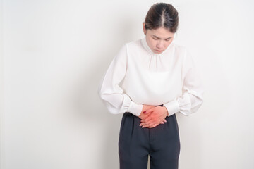 Business woman having Colon pain for Colonic disease, Inflammatory Bowel, IBD, Colorectal cancer,...