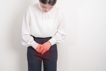 Woman having abdomen pain. Ovarian and Cervical cancer, Cervix disorder, Endometriosis,...