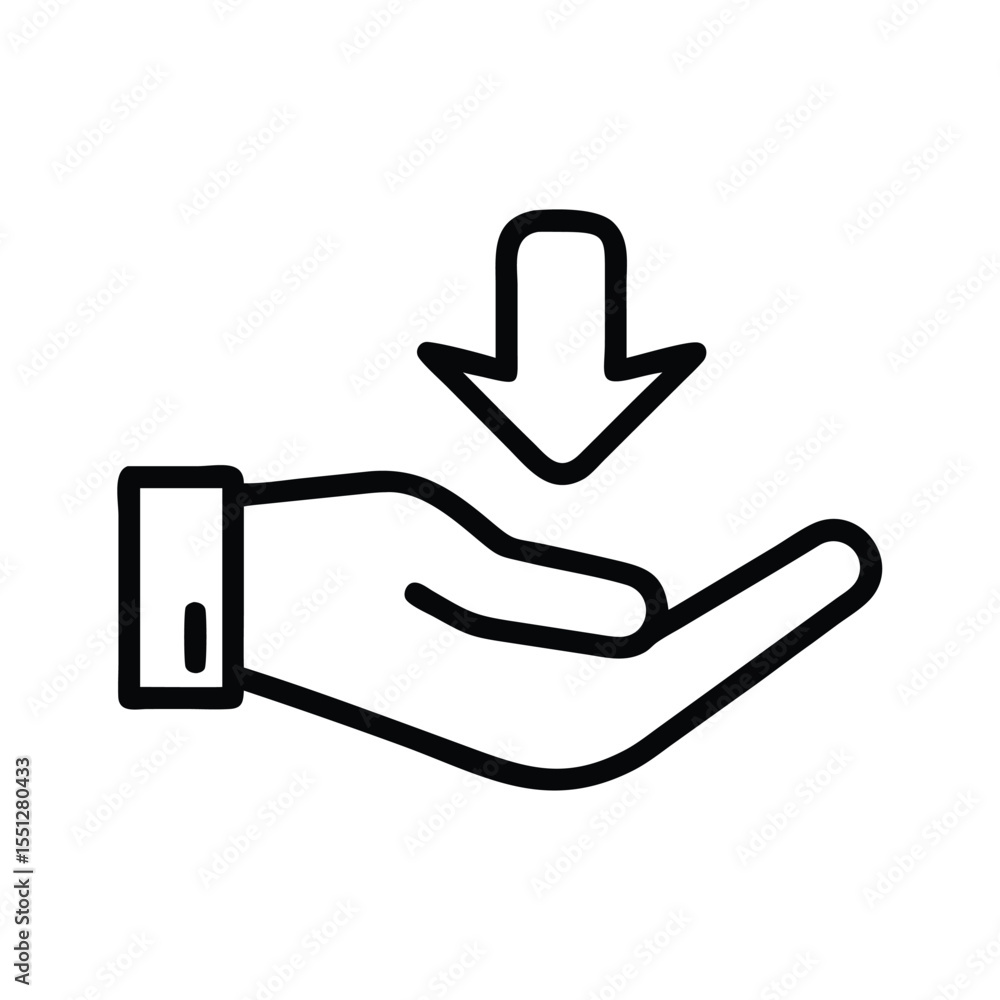 Poster download arrow icon over hand vector illustration for ui design and web development project use