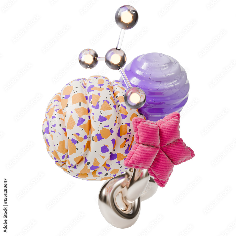 Aufkleber 3d realistic detailed abstract geometric composition with flying shapes rendered illustration for we