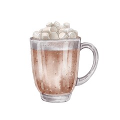 Cup of cocoa with marshmallows, drawing in digital watercolor style. Great for winter designs, Christmas cards, seasonal decor, cafe menus, and cozy packaging.