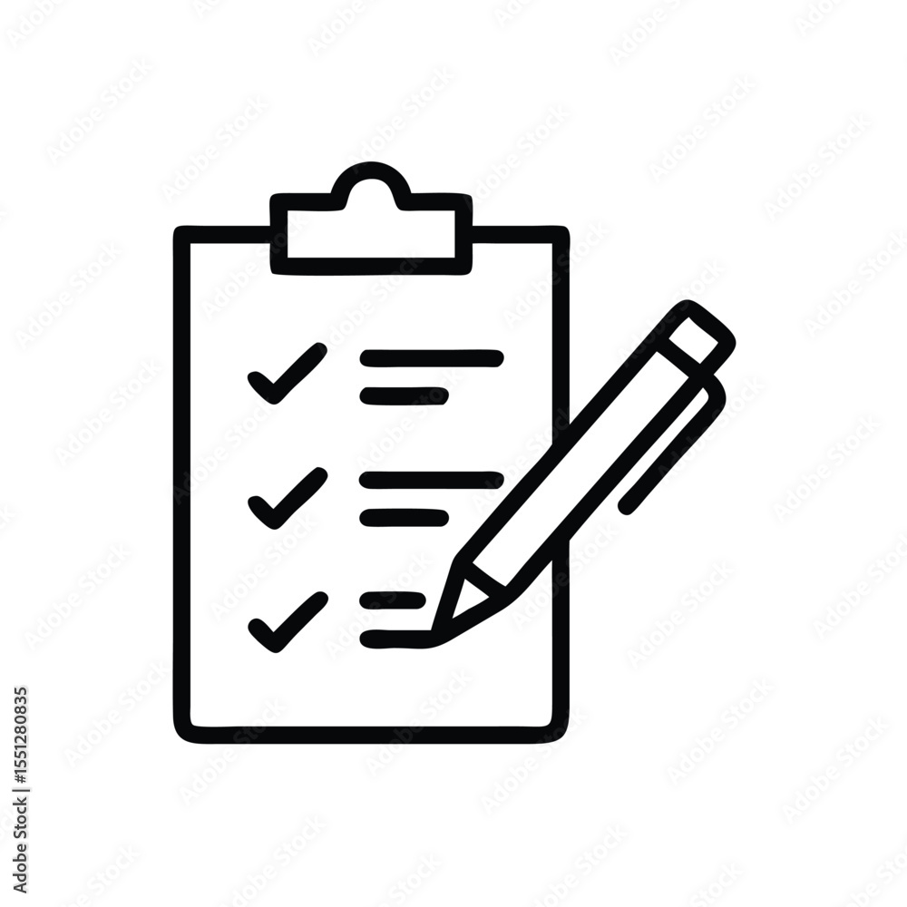 Poster checklist clipboard with pen icon for task management and to do list planning vector graphic