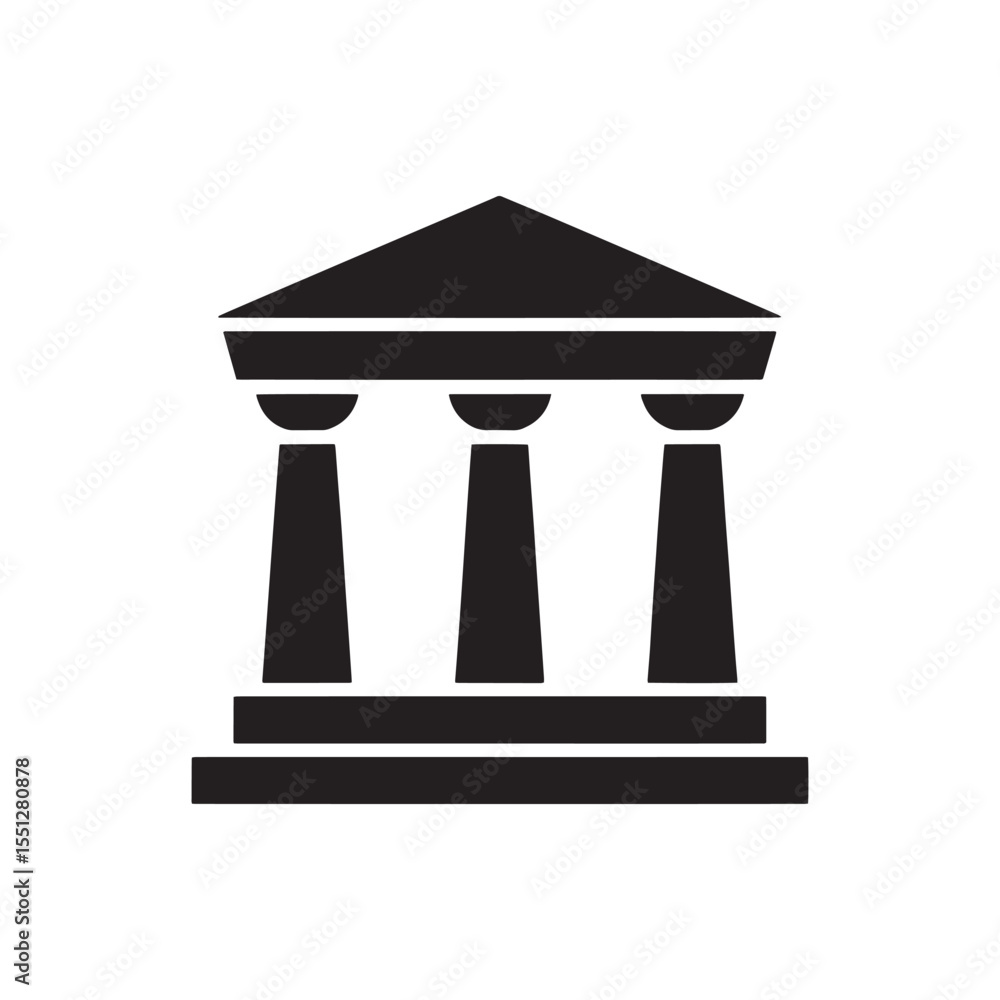 Poster symmetrical icon depicting an ancient greek or roman building with columns and a pediment, evoking h