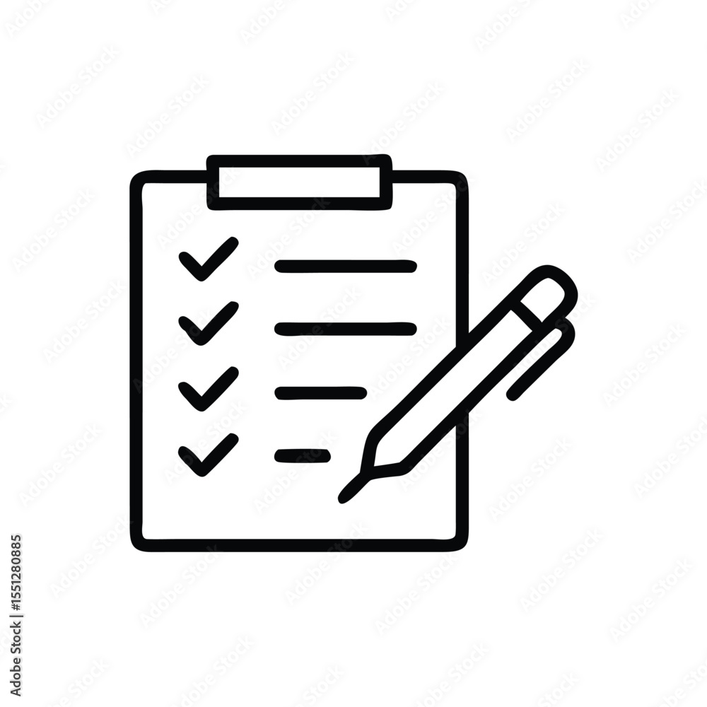 Poster checklist icon vector design, task list with check marks and pen for planning and organization