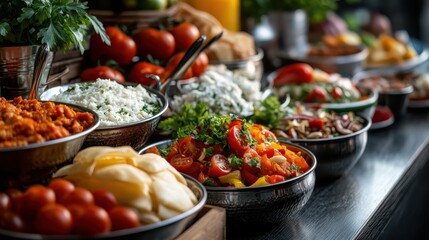 A vibrant display of fresh vegetables, including tomatoes, greens, and herbs, set on a rustic table, celebrating healthy eating and the richness of nature's bounty.