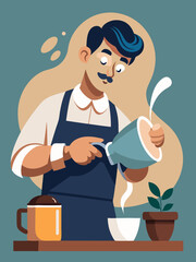 Barista making fresh coffee, a clean and stylish graphic suited for coffee shop branding or cafe design elements.