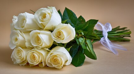 Obraz premium Exquisite White Roses with Lush Green Leaves