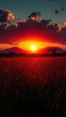 Silhouette Distant Mountain Peak at Dusk with Haze and Warm Glow for Travel and Meditation Background