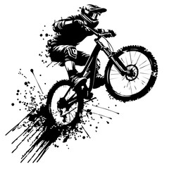Downhill mountain biker Silhouette Grunge Splatter and Dripping Spray Effects