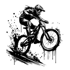 Downhill mountain biker Silhouette Grunge Splatter and Dripping Spray Effects