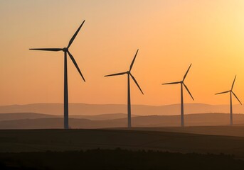 Obraz premium Wind Turbines Silhouette at Sunset Clean Energy Landscape