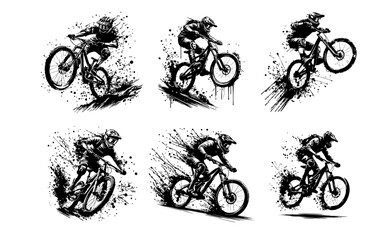 Downhill mountain biker Silhouette Grunge Splatter and Dripping Spray Effects