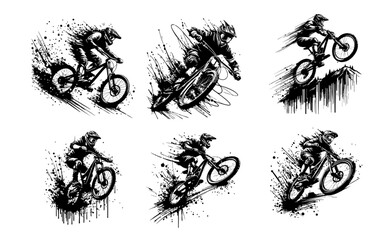 Downhill mountain biker Silhouette Grunge Splatter and Dripping Spray Effects