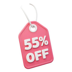 Pink 3d tag with fifty five percent off sale announcement
