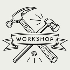 Handcrafted Workshop Emblem with Hammer Tools for Creative Projects and Designs