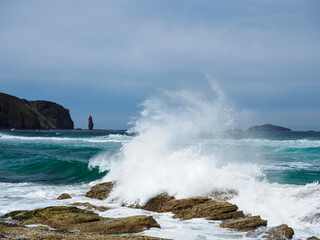 Waves crashing at Sandwood Bay