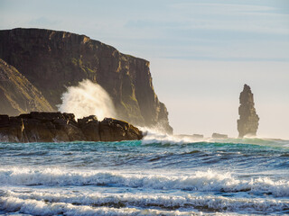 Waves crashing at Sandwood Bay in teh evening
