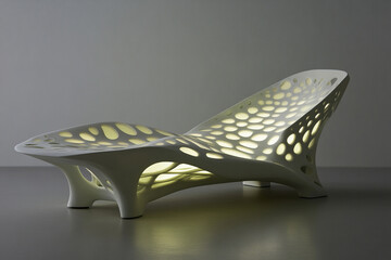 Glowing abstract wave design featuring neon green light in a modern artistic setting