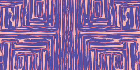 Geometric Abstract Maze Pattern in Blue and Purple. Textured grid with a modern aesthetic perfect for cards, patterns, print, web