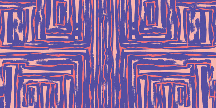 Geometric Abstract Maze Pattern in Blue and Purple. Textured grid with a modern aesthetic perfect for cards, patterns, print, web