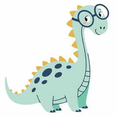 Naklejka premium Whimsical Cartoon Dinosaur Character Wearing Eyeglasses Isolated on White