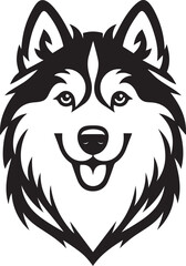 Siberian Husky Dog Vector Illustration in Black and White 
