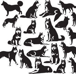 Siberian Husky Dog Vector Illustration in Black and White 