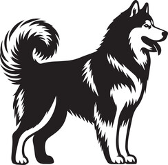 Siberian Husky Dog Vector Illustration in Black and White 