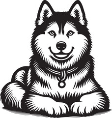 Siberian Husky Dog Vector Illustration in Black and White 