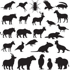 Obraz premium Vector art of set of various african animals silhouettes isolated on white background