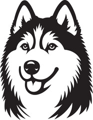 Siberian Husky Dog Vector Illustration in Black and White 