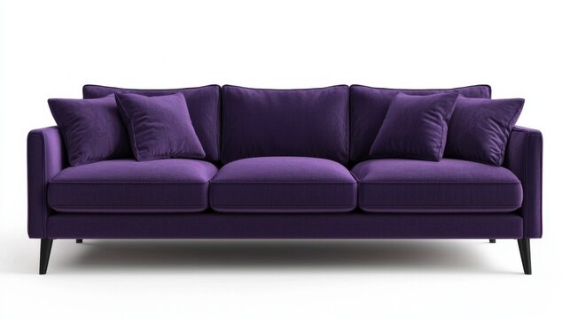 Plush purple sofa with multiple cushions perfect for modern living spaces and cozy gatherings