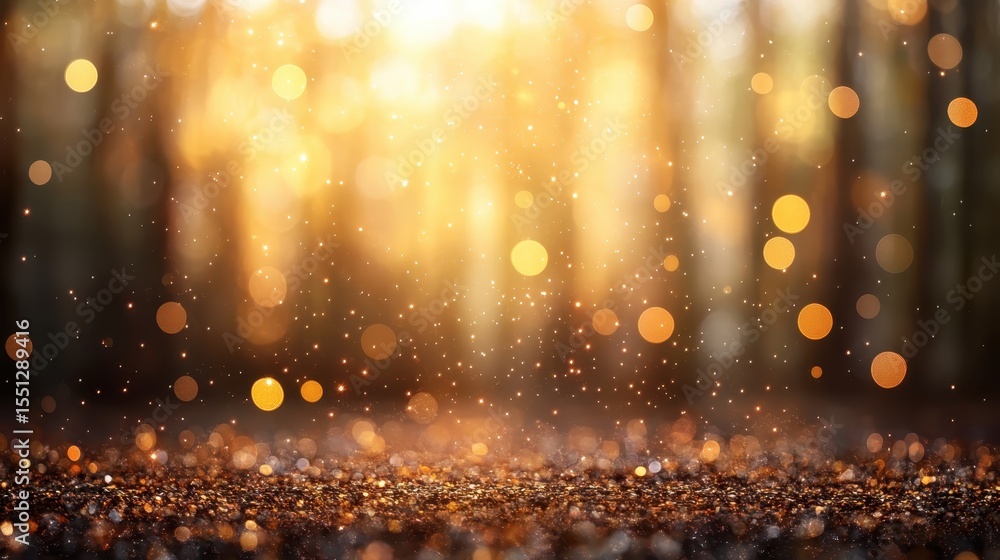 Poster a mesmerizing scene of sparkling bokeh lights in a tranquil forest, creating an enchanting and ether