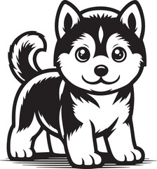 Siberian Husky Dog Vector Illustration in Black and White 