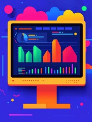 Cloud CRM dashboard, subscription-based platform, flat design illustration