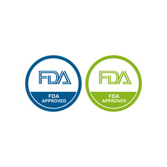 FDA Approved seals in blue and green. Ideal for products requiring certification and safety assurance, conveying trust and compliance with health standards.