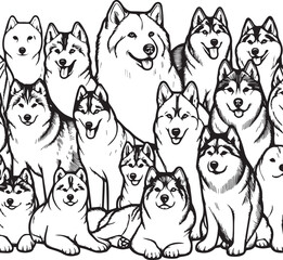 Siberian Husky Dog Vector Illustration in Black and White 
