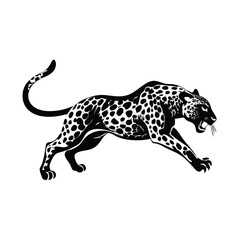 Prowling Leopard Tattoo Vector – Fierce Black and White Spotted Big Cat Design | Wild Jungle Predator Artwork for Apparel, Stickers, Prints, Sports Logos