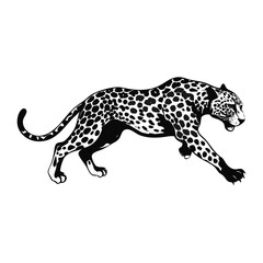 Prowling Leopard Tattoo Vector – Fierce Black and White Spotted Big Cat Design | Wild Jungle Predator Artwork for Apparel, Stickers, Prints, Sports Logos