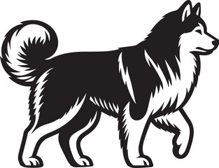Siberian Husky Dog Vector Illustration in Black and White 