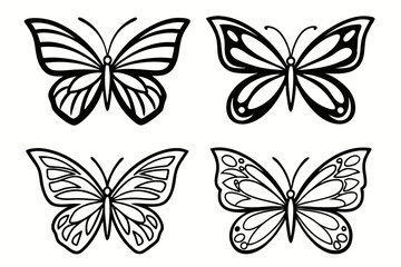 Obraz premium Free Printable Black and White Butterfly Outline Vector Illustration Set