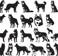 Siberian Husky Dog Vector Illustration in Black and White 