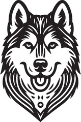 Siberian Husky Dog Vector Illustration in Black and White 