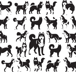 Siberian Husky Dog Vector Illustration in Black and White 