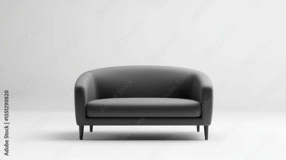 Poster modern gray sofa with rounded design in minimalist indoor setting