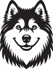 Siberian Husky Dog Vector Illustration in Black and White 
