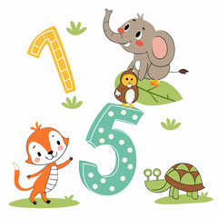 Fototapeta premium Animal themed illustration celebrating fifteen years of playful learning together