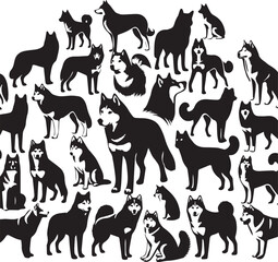 Siberian Husky Dog Vector Illustration in Black and White 