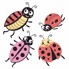 Obraz premium Cheerful cartoon ladybugs in playful poses radiate positivity and innocent fun