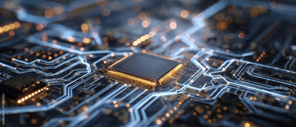 Aufkleber the intricate circuit board showcasing a microchip in a modern design.